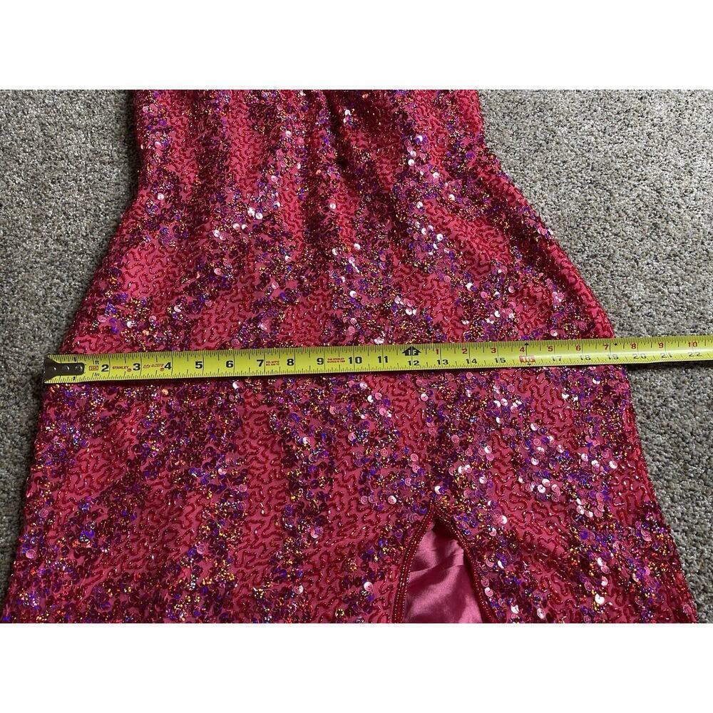 Glam Gurlz Pink Fully Beaded Sequin Prom Evening Dress Train High Slit Medium - Picture 9 of 11